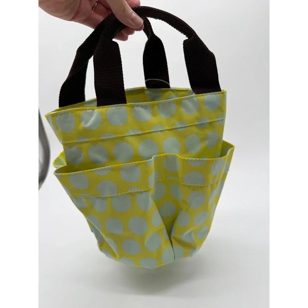 Initials Inc Yellow Mint Polka Dot Small Shower Beach Caddy‎ Mesh Bottom NWT